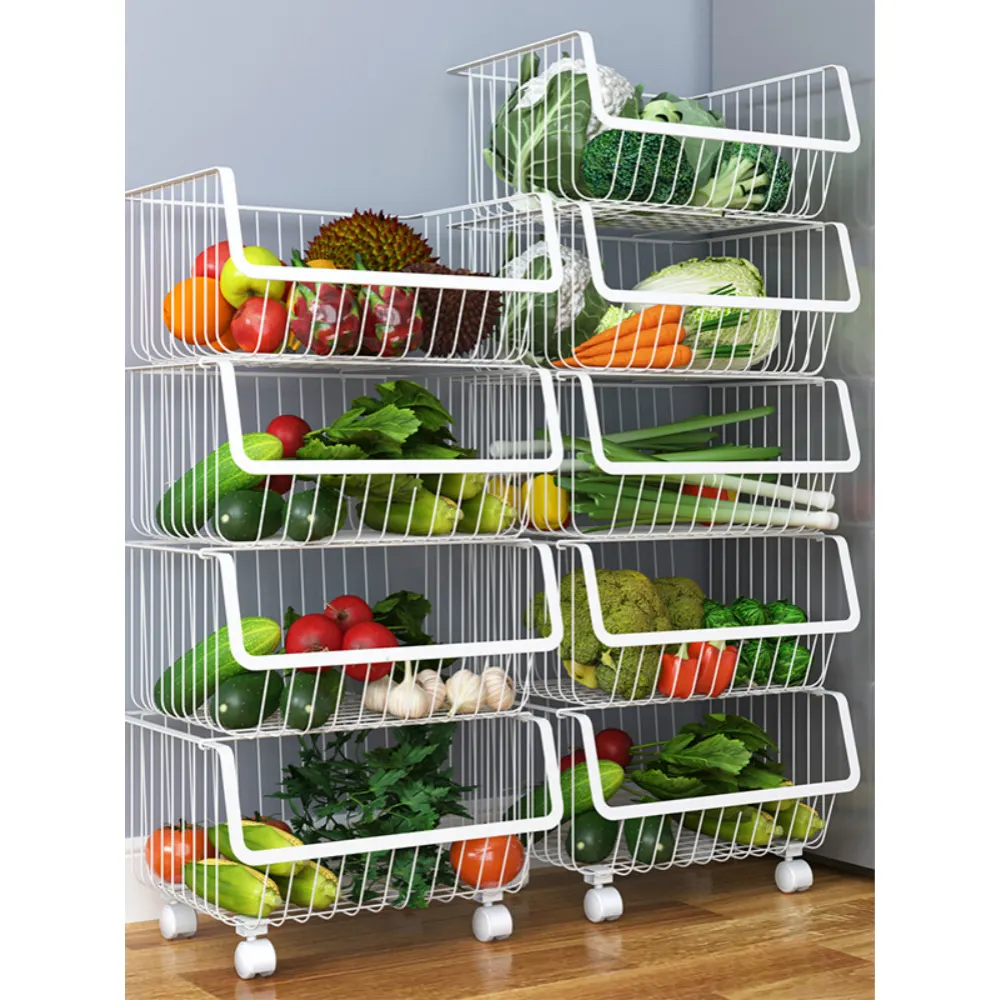 Panier de rangement à roulettes en fer forgé, panier de stockage à multicouches avec roues