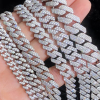 Pulsera de Cadena Cubana de Plata de Ley 925 Maciza con Moissanita de 6-15mm, Estilo Miami Iced Out, Joyería Hiphop para Hombre, Regalo