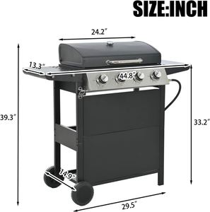 Parrilla de gas butano negra de 4 quemadores con dispositivo de seguridad antiflama para exteriores, ideal para barbacoas y fiestas. - Product Image 2