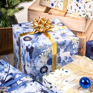 Custom Christmas Reindeer Snowflake Pattern Double-Sided Coated Recyclable Art Paper Roll 100GSM Eco-Friendly Digital Packaging - Product Image 5