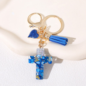 Llavero de Cruz al por Mayor, Llavero Cristiano con Flecos de Mariposa, Cristal, Resina, Colgante, Amuleto Religioso - Product Image 2