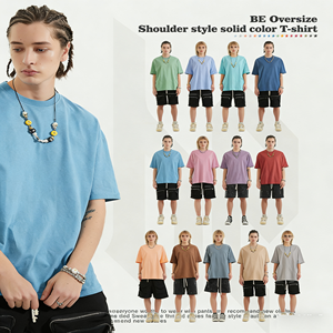 Camiseta de cuello redondo corto de alta calidad con serigrafía personalizada, 100% algodón, lisa, extragrande, con hombros descubiertos para hombre - Product Image 2