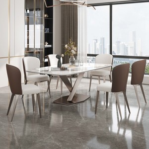 Modern Minimalist <b>Dining</b> <b>Table</b> Set 6 Piece Rectangular Stone Slab Design <b>Space</b> <b>Saving</b> For Small Homes And Apartments - Product Image 2