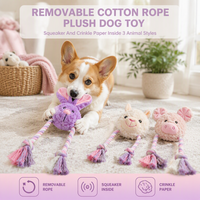 Jouet interactif en peluche couineur pour chien avec corde en coton amovible, jouet à mâcher pour animaux de compagnie avec papier froissé pour petits et moyens chiens