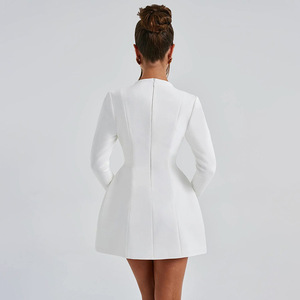 Abito da Donna in Stile Streetwear Europeo-Americano con Scollo a V, Cerniera Posteriore, <span class=keywords><strong>Maniche</strong></span> <span class=keywords><strong>Lunghe</strong></span>, Sexy e alla Moda, Tinta Unita per la Stagione Autunnale - Product Image 4