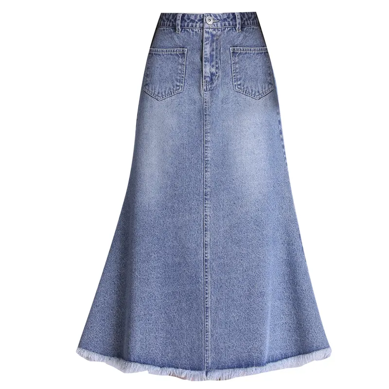 Raw edge mid-length denim skirt spring new fashion fishtail skirt