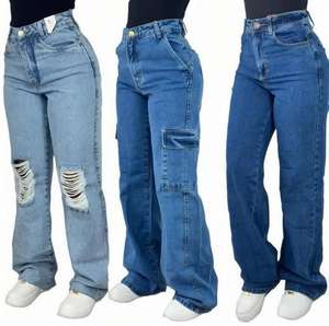 Jean évasé décontracté pour <span class=keywords><strong>femme</strong></span> 2026, respirant, délavé, style rétro, multi-poches, coupe large, pour l'hiver - Product Image 6