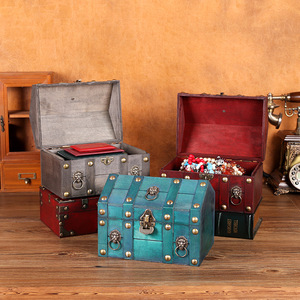 Retro Wooden <b>Storage</b> <b>Box</b> With Lock Flip Cover Decorative Treasure Chest For Jewelry Cosmetics Sundries Desktop Display - Product Image 2