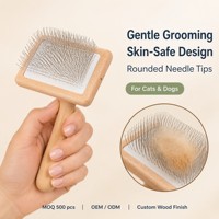 Brosse démêlante en bois avec picots en acier inoxydable, pointes arrondies, sûre pour la peau, pour le toilettage des chats et des chiens