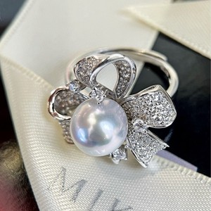 Anillo de perlas naturales de plata de primera calidad con diseño de cinta y solapa, 9-10 mm, plata chapada en oro rosa 925, calidad impecable - Product Image 2