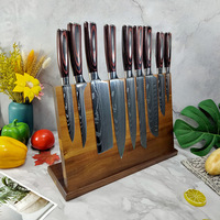 Ensemble de 10 couteaux de cuisine à motif laser Damas, manches en bois coloré, couteaux polyvalents pour trancher, couper, découper la viande, le pain, couteau de chef personnalisé