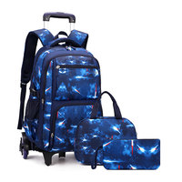 Vente en gros pliable Galaxy Design 16 pouces chariot sac à dos scolaire sacs avec 6 roues 3 ensemble en un filles garçon sacs d'école Design
