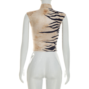 Viviblook C26TP056 Débardeur d'été sexy imprimé à lacets et col montant sans manches pour femme - Product Image 4