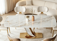 Table à manger rectangulaire en ardoise stable, moderne et luxueuse, imperméable, pour hôtel, villa, petit appartement, avec pieds en métal, 6 places