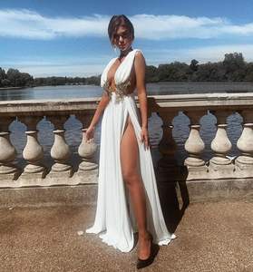 تخفيضات هائلة فساتين سهرة طويلة غير رسمية نسائية مثيرة برقبة حرف V عميقة فستان زفاف منقسم للغاية فستان حفلة موسيقية طويل - Product Image 5