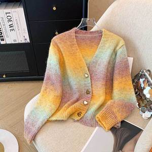 Fábrica personalizada LOGO OEM cárdigan suéter largo Otoño Invierno largo degradado <span class=keywords><strong>Chaqueta</strong></span> de <span class=keywords><strong>punto</strong></span> transfronterizo ropa de <span class=keywords><strong>mujer</strong></span> al por mayor - Product Image 4
