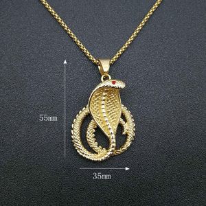 Collier pendentif Cobra en acier inoxydable plaqué or avec pierre rouge, design du zodiaque animal, chaîne de 3 mm, longueur de 61 cm, bijoux cadeau - Product Image 3