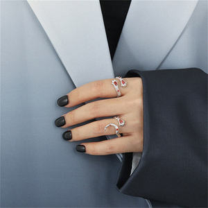 FUAMAY-anillo plata de primera ley con forma de pata de León para mujer, sortija, plata esterlina 925, Diamante rojo - Product Image 4