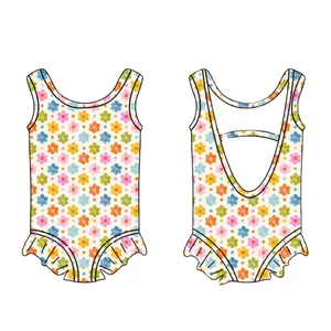 Custom unisex baby toddler girls digital print sleeveless ruffle swimming bathing suit bodysuit romper for Summer