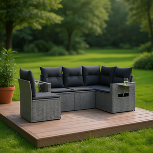 Grey PE Rattan Garden <b>Sofa</b> <b>Set</b> With Cushioned Seats Durable Outdoor Furniture Contemporary Design - Product Image 2
