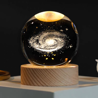 Offre Spéciale : Boule de Cristal Vierge Planète Saturne Gravée au Laser 3D, Système Solaire Galaxie, avec Base Lumineuse LED pour la Maison