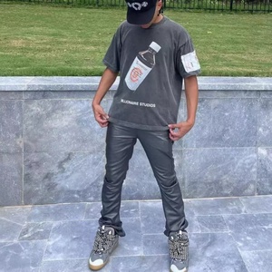 OEM Custom Logo Faddish Stacked <b>Leather</b> Pants Streetwear <b>Men</b> Stacked Pants - Product Image 4