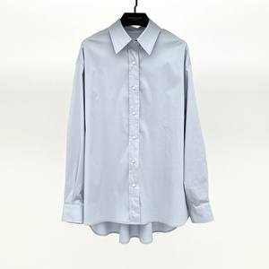 เสื้อเชิ้ตแขนยาวลำลองสำหรับผู้หญิง สีฟ้าอ่อน ผ้าฝ้ายยืด ลายโบรเคด วินเทจ ความยาวปานกลาง ทรงหลวม สไตล์คนเมือง - Product Image 1