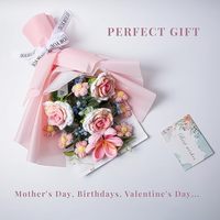 Buket Bunga Rajut Mawar Pink Unik Buatan Tangan, Hadiah Terlaris untuk Hari Ibu, Ulang Tahun, Hari Jadi, Wisuda