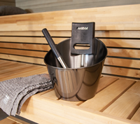 Offre Spéciale : Ensemble de Seau de Sauna en Acier Inoxydable Style Harvia avec Poignée, Louche et Thermohygromètre – Accessoires pour Sauna Finnois