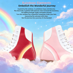 Patins à roulettes professionnels en microfibre de haute qualité pour adultes <span class=keywords><strong>Quad</strong></span> chaussures de patinage à motif arc-en-ciel pour femmes - Product Image 5