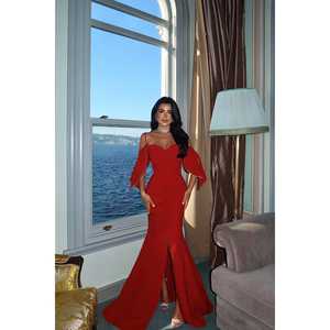 Vestido de fiesta formal rojo Aella, vestido de noche largo con cuello redondo, estilo imperio, con lentejuelas escalonadas y abertura, hasta el suelo, para fiesta de graduación, talla XS - Product Image 5