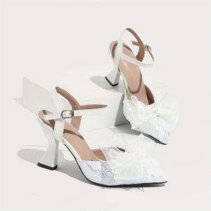 Wedding Party Sapatos Femininos Pointed Toe Designer <b>White</b> Floral Sexy Women Slingback High <b>Heels</b> for Ladies - Product Image 5