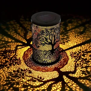 Lanterne Solaire Extérieure Étanche en Métal <span class=keywords><strong>à</strong></span> Motif Arbre Creux, Lumière de Projection pour Jardin, Patio, <span class=keywords><strong>D</strong></span>écoration du Ramadan, Suspendue ou sur Pied - Product Image 2