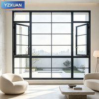 Ventana de Aluminio Estilo Retro Old Money, Ventana Abatible con Rejilla Negra, Ventana Personalizada de Piso a Techo para Sala de Estar