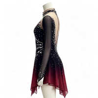 Robe de patinage artistique pour filles, dégradé noir et bordeaux, dos ouvert en V profond, avec strass et maille, pour concours de danse sur glace