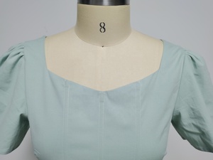 Women's Cotton Linen Blouse Square Neck Short Sleeve <strong>Top</strong> Breathable Fashionable <strong>Turquoise</strong> ODM Wholesale Low MOQ for Summer - Product Image 3