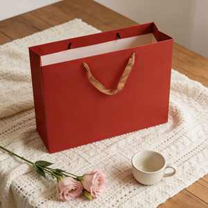 Customized Personalized Pattern with Cotton-lined Handles, Foldable Retail Shopping Packaging, <b>Red</b> Cardboard Bag. - Product Image 6