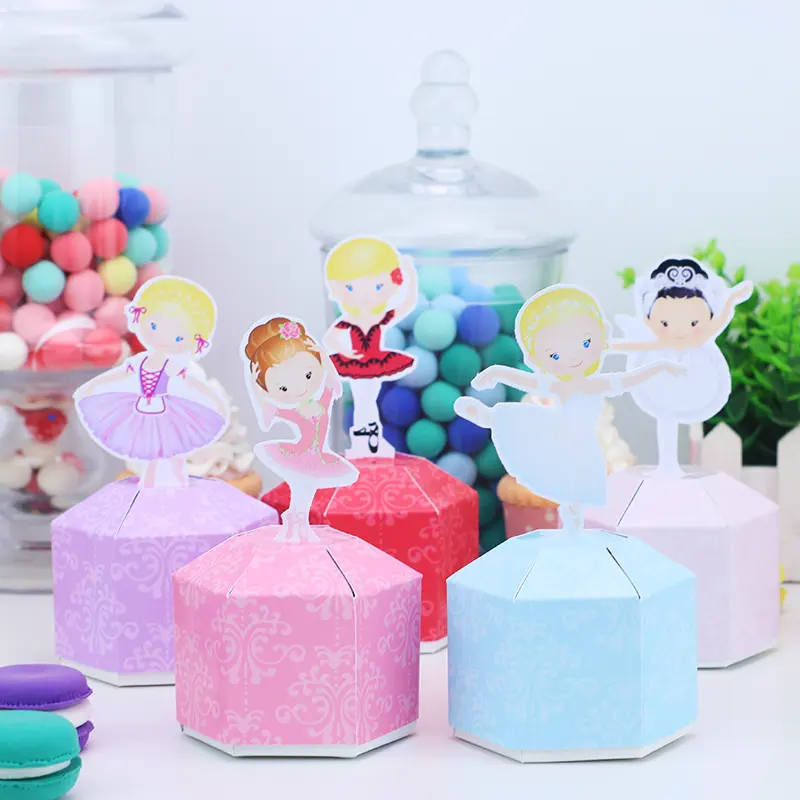 Caixa de presente de balé com balerinas, caixa de presente para doces e cupcake, materiais de decoração de festas de aniversário para crianças