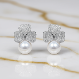 E3365 Pendientes de botón con forma de flor en oro blanco con perla y microincrustaciones para uso diario de mujer, estilo clásico - Product Image 2