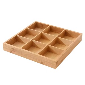 Bamboo Nine Compartment Serving <b>Tray</b> Natural Wood Color Multifunctional Restaurant Use Desktop <b>Storage</b> Box - Product Image 5