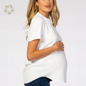 Chemisier de grossesse à manches courtes, col en v, t-shirt de grossesse en <span class=keywords><strong>coton</strong></span> biologique, Top d'allaitement, <span class=keywords><strong>Blouse</strong></span> de maternité en lin - Product Image 1