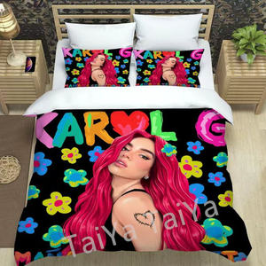 Venta al por mayor de lujo <span class=keywords><strong>Karol</strong></span> <span class=keywords><strong>G</strong></span> Peso Pluma Ferxxo impresión individual 3 uds ropa de cama niños sábana edredón edredones juego de cama - Product Image 3