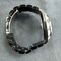 Jam Tangan Bentuk Bintang Hitam Dial Bertabur Berlian Penuh Penanda Romawi Tali Baja Tahan Karat Berkilau Hip Hop Unisex Quartz
