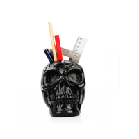 Porte-stylo en résine noire en forme de crâne pour l'organisation des articles de papeterie, porte-pinceaux de maquillage en résine pour un cadeau d'Halloween d'horreur