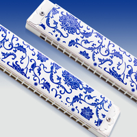 Kongsheng Blue White 24-Hole Polyphonic Octave Harmonica in C Key Professional for Adults Durable & Eco-Friendly 2410PS