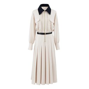 Autunno nuovo abito <span class=keywords><strong>camicia</strong></span> lunga di alta qualità con eleganza in vita Cinching colori a contrasto <span class=keywords><strong>colletto</strong></span> con risvolto stile Casual - Product Image 1