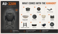 Barbecue au charbon de bois en céramique AUPLEX Premium de 22 pouces avec hauteur réglable, design Kamado écologique pour barbecue en plein air