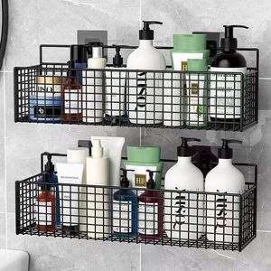 Étagère murale de rangement Shi Lifan en fer, 2 niveaux, pour salle de bain et douche, installation sans perçage - Product Image 1