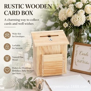 Boîte à suggestions en bois carrée murale avec serrure et fente pour le rangement de clés, idéale pour le bureau - Product Image 4