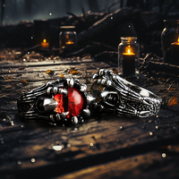 Nouvelle bague de pouce pour homme en acier inoxydable de haute qualité, style Viking, vintage, avec amulette œil de diable et griffe, ornée d'ambre